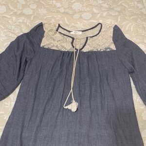 Entro Navy and Cream Lace Detail Blouse